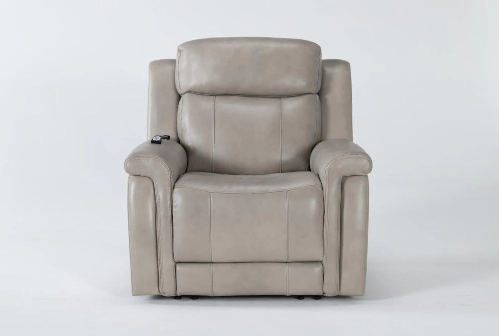 Serena Taupe Leather Power Recliner with Power Headrest, Heat & Massage
