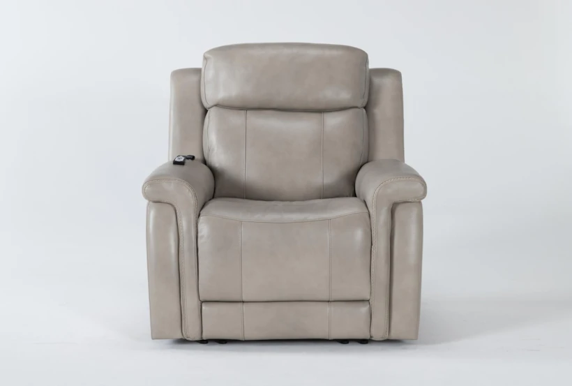 Serena Taupe Leather Power Recliner with Power Headrest, Heat & Massage - 360