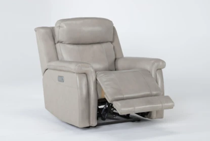 Serena Taupe Leather Power Recliner with Power Headrest, Lumbar & USB - Recline