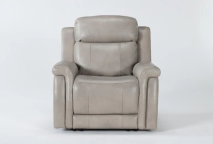 Serena Taupe Leather Power Recliner with Power Headrest, Lumbar & USB - Signature