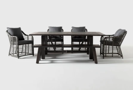 Panama 85" Outdoor Rectangle Dining Table With Bench &  Koro Chairs Set For 6