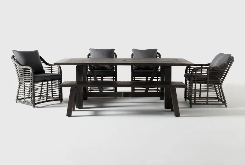 Panama 85" Outdoor Rectangle Dining Table With Bench &  Koro Chairs Set For 6 - 360