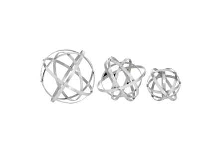 Set Of 3 Silver Metal Orbs - Main