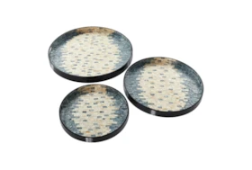 Set Of 3 Round Pearl And Blue Capiz Shell Trays 