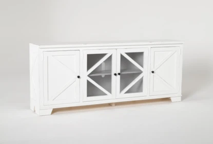 Sinclair II White 78" Rustic TV Stand With Glass Doors - Side
