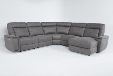 Huntley Stone 5 Piece 117" Power Reclining Modular Sectional With Right Arm Facing Chaise With USB