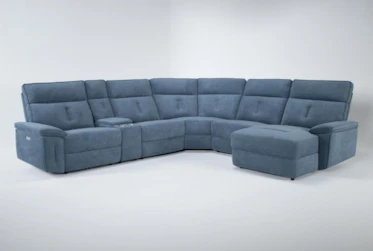 Pippa Blue 6 Piece 214" Power Reclining Sectional With Right Arm Facing Chaise & Power Headrest