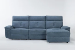 Pippa Blue 3 Piece 111" Sectional With Right Arm Facing Chaise & Power Headrest