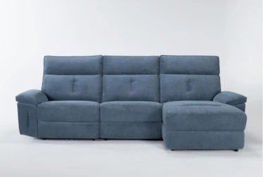 Pippa Blue 3 Piece 111" Sectional With Right Arm Facing Chaise & Power Headrest