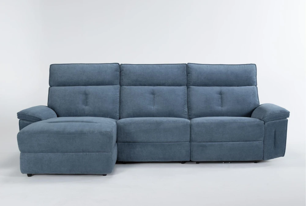 Pippa Blue 3 Piece 111" Sectional With Left Arm Facing Chaise & Power Headrest