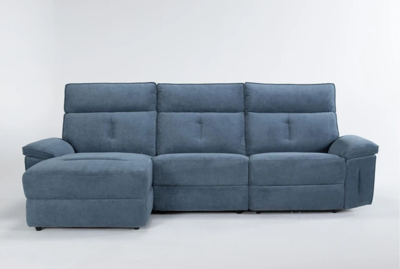 Pippa Blue 3 Piece 111" Sectional With Left Arm Facing Chaise & Power Headrest - 360
