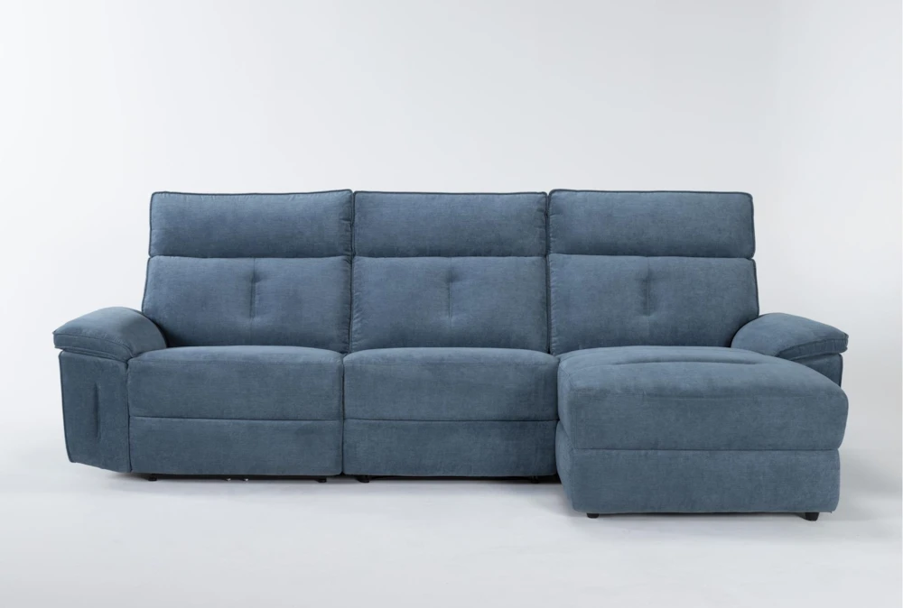 Pippa Blue 3 Piece 111" Sectional With Armless Recliner, Right Arm Facing Chaise & Power Headrest