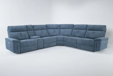 Pippa Blue 6 Piece 214" Power Reclining Sectional With Power Headrest