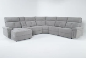Pippa Grey 6 Piece 122" Power Reclining Sectional With Left Arm Facing Chaise & Power Headrest