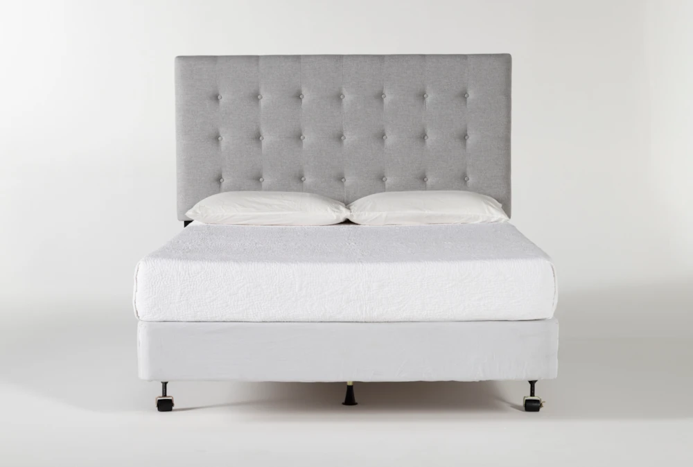 Baxton Queen Grey Upholstered Headboard With Metal Bed Frame