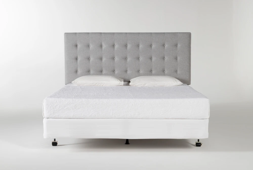 Baxton California King Grey Upholstered Headboard With Metal Bed Frame