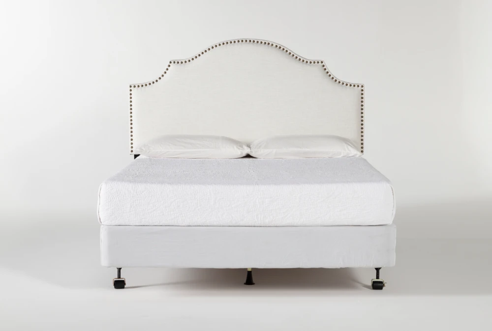 Brielle White Queen Upholstered Headboard With Metal Bed Frame