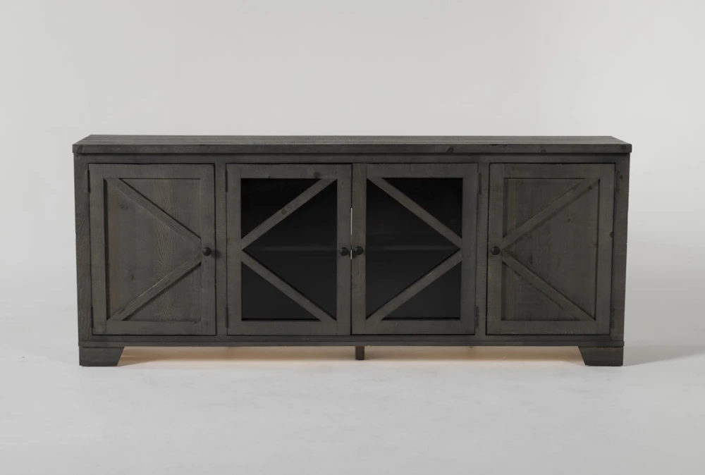 Sinclair II Grey 78" Rustic TV Stand With Glass Doors
