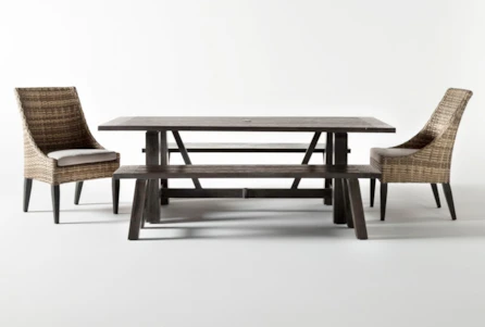 Panama 85" Outdoor Rectangle Dining Table With 2 Benches & Capri II Chairs Set For 6