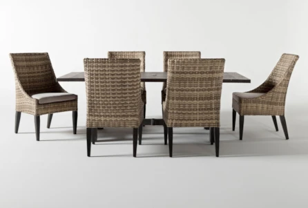 Panama 85" Outdoor Rectangle Dining Table With Capri II Chairs Set For 6