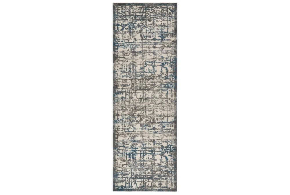 2'8"x7'8" Rug-Abstract Grid Grey/Turquoise