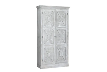 White Wash X Pattern Tall Cabinet