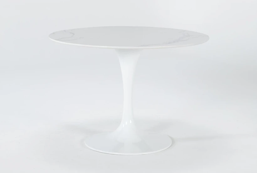 Vera 42 Inch Round White Marble Dining Table - 360