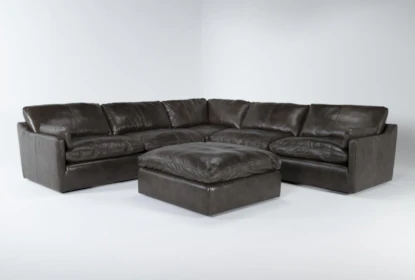 Marcello Leather 5 Piece 127 Sectional, Black Leather Couch With Ottoman
