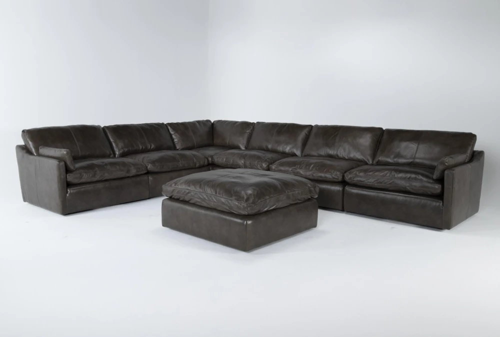 Marcello Leather 6 Piece 127" Sectional With Ottoman