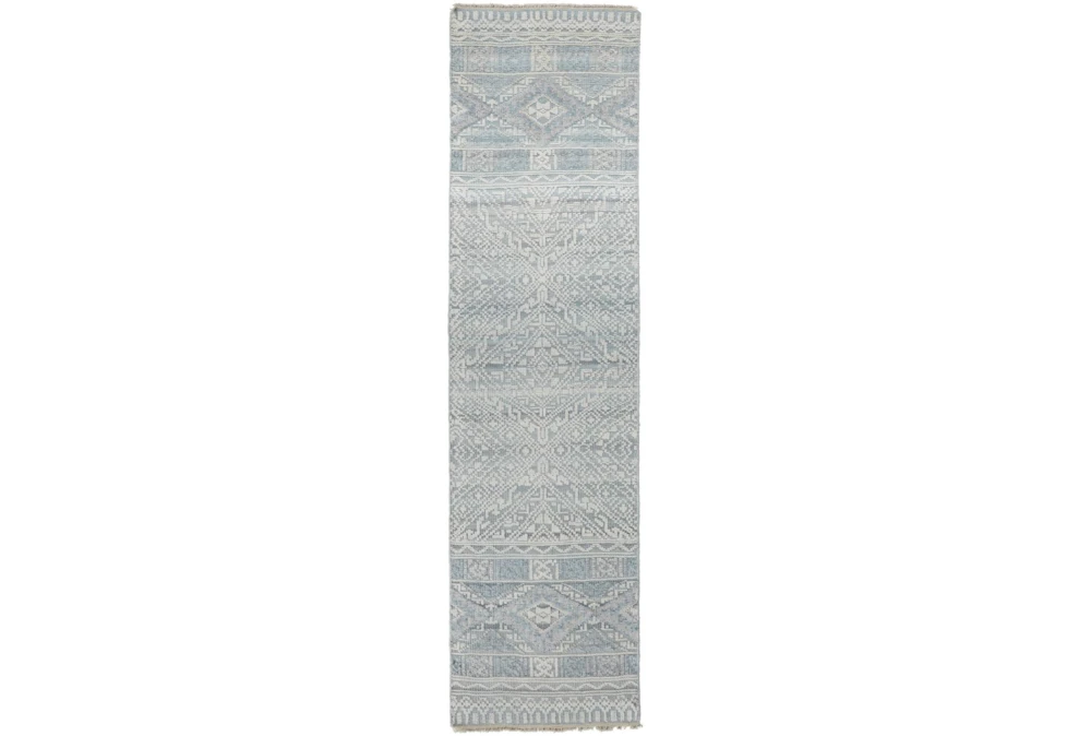 2'5"x10' Rug-Hand Knotted Wool Grey/Blue