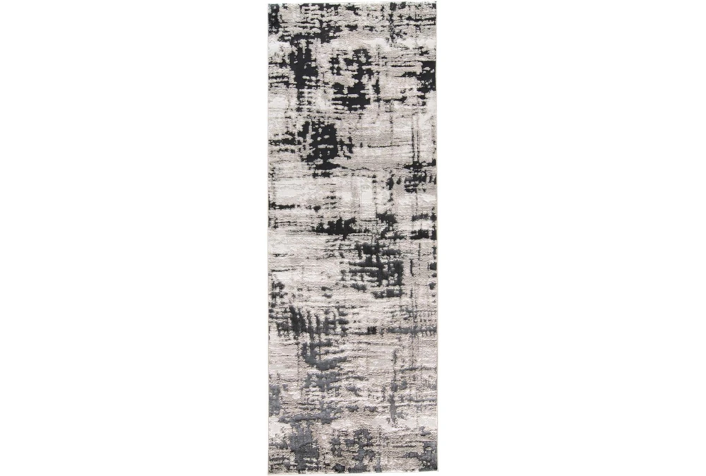 2'8"x7'8" Rug-Silver Metallic And Black Abstract Grid
