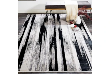 8'x11' Rug-Silver Metallic And Black Vertical Lines