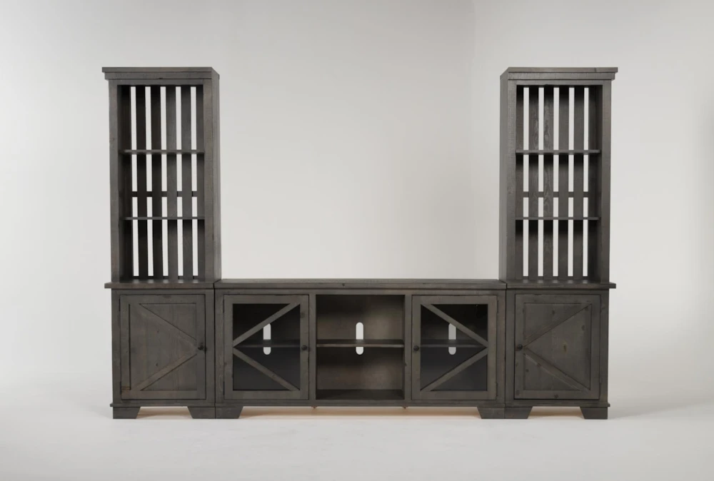 Sinclair II Grey 118" 3 Piece Rustic Entertainment Center With Glass Doors