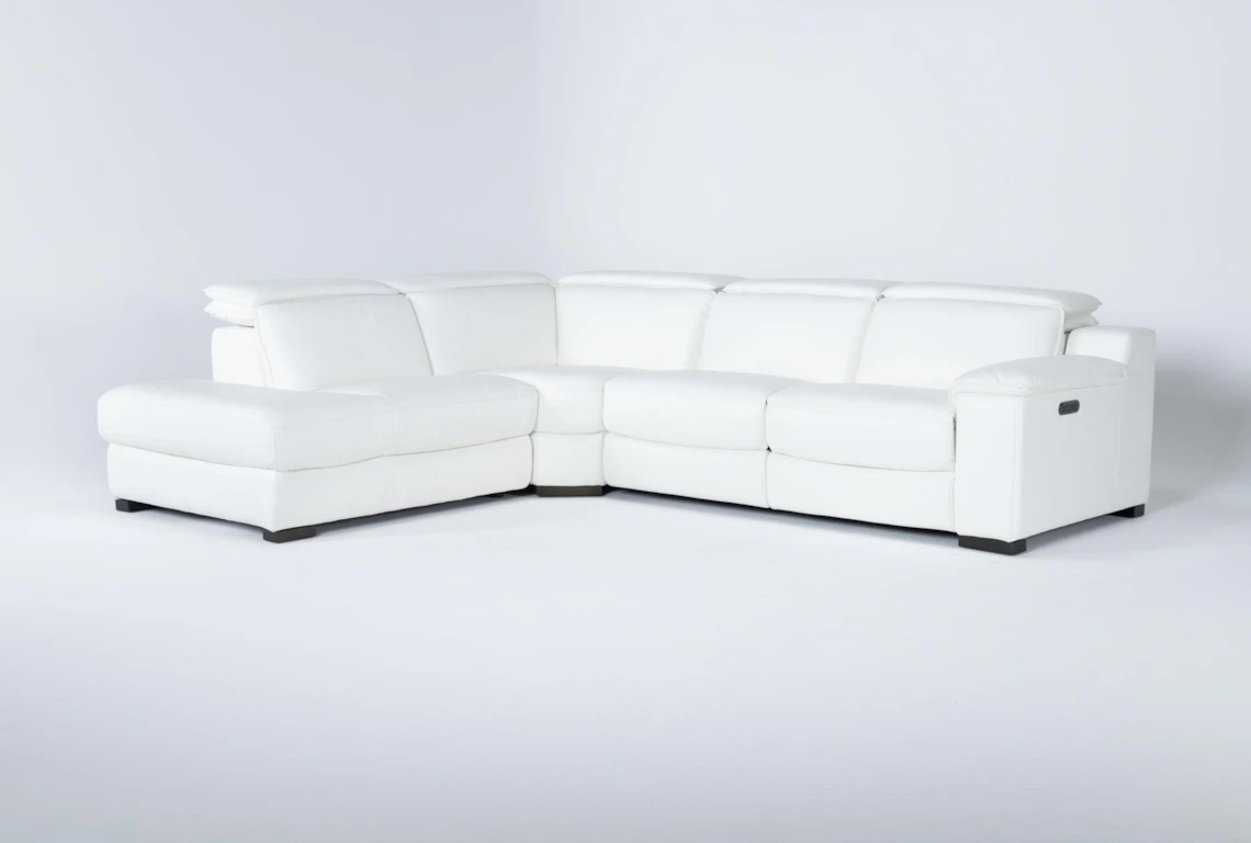 Hana White Leather 3 Piece 113 Power, White Leather Sectionals