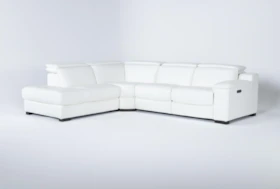 Hana White Leather 3 Piece 113" Power Reclining Sectional With Left Arm Facing Chaise