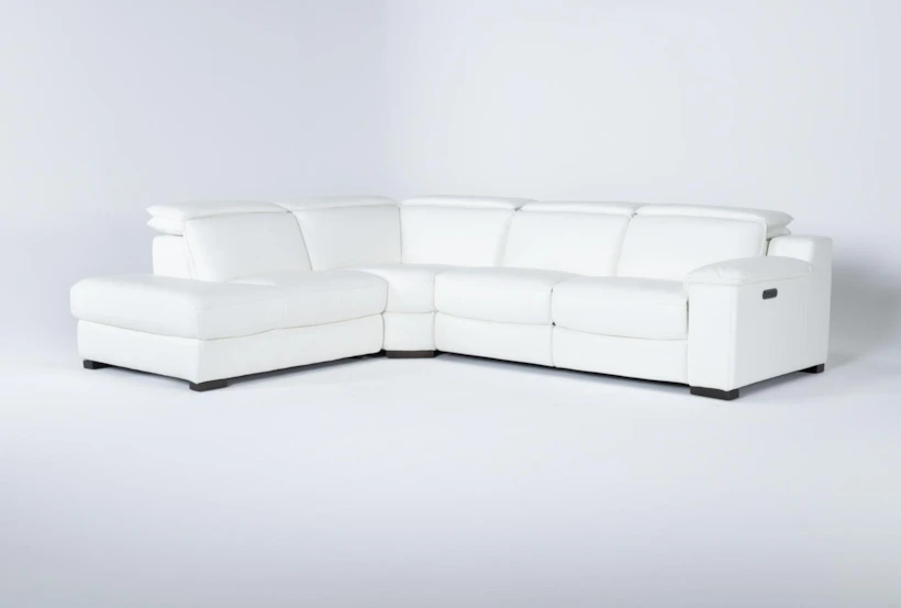 Hana White Leather 3 Piece 113" Power Reclining Sectional With Left Arm Facing Chaise - 360