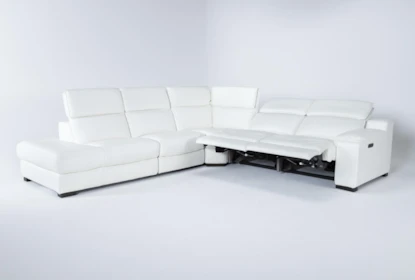 Hana White Leather 4 Piece 113 Power, White Leather Reclining Sectional Sofa