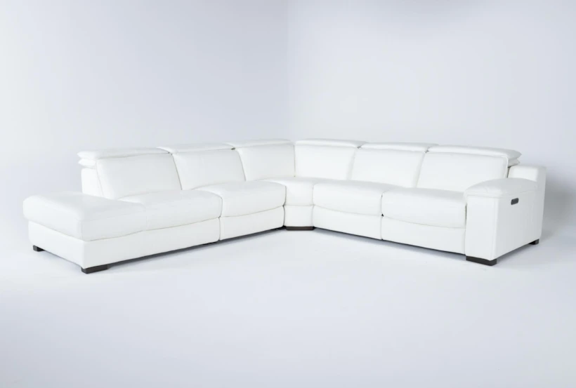 Hana White Leather 4 Piece 113" Power Reclining Sectional With Left Arm Facing Chaise - 360
