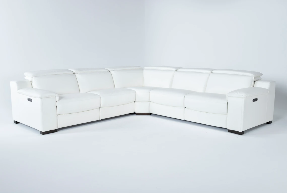 Hana White Leather 3 Piece 113 Power, Leather White Couch