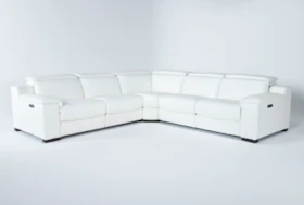 Hana White Leather 3 Piece 113" Power Reclining Sectional