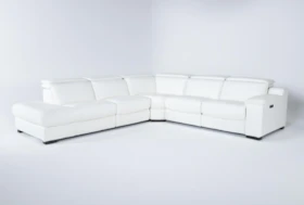 Hana White 4 Piece 113" Power Reclining Sectional With 3 Power Recliners & Left Arm Facing Chaise