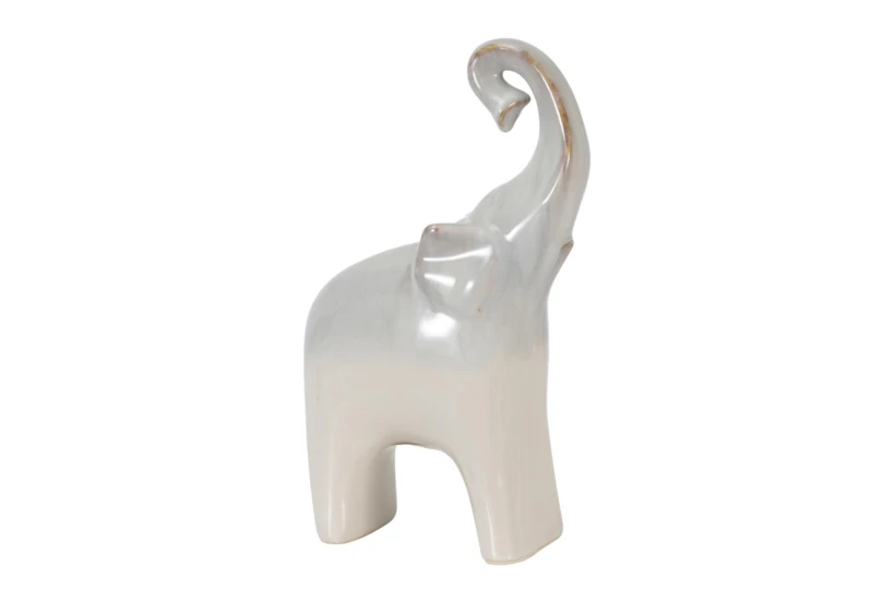 10 Inch Cream Grey Ombre Trunk Up Elephant Sculpture - 360