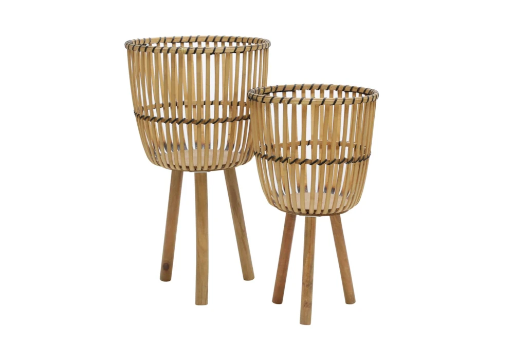 10 Inch/12 Inch Natural Wicker Footed Planters