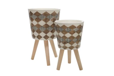 11 Inch/15 Inch Brown Tribal Planters  Set Of 2