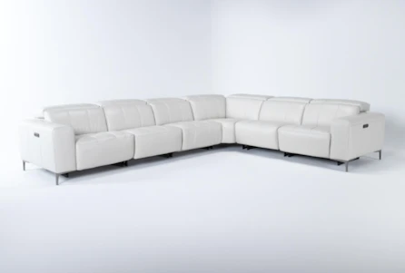 Alessa Frost 6 Piece 142" Power Reclining Modular Sectional With 2 Power Headrest,Usb And 2 Armless Chairs