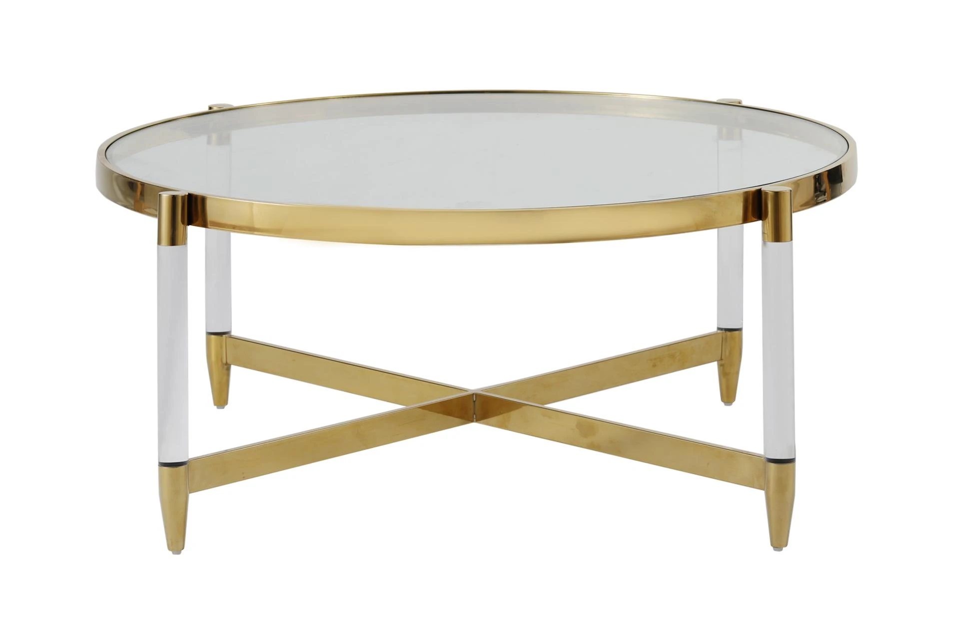 Lucite Brass Round Coffee Table Living Spaces