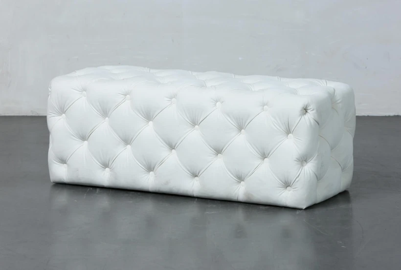 Ivory Tufted Rectangle Ottoman - 360