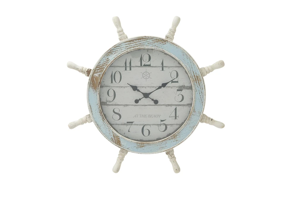28 Inch Distressed Captains Wheel Wall Clock