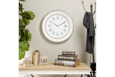 24 X 24 White And Wood Roman Numeral Wall Clock