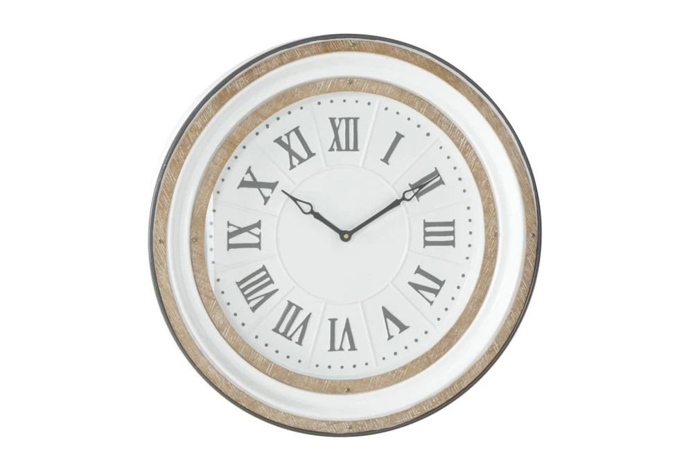 24 X 24 White And Wood Roman Numeral Wall Clock 